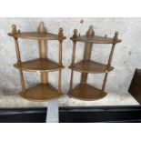 TWO ERCOL ELM THREE TIER WALL MOUNTED CORNER SHELVES