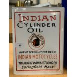 AN 'INDIAN MOTORCYCLES CYLINDER OIL' CAN WITH A BRASS TOP