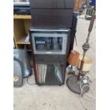 A TOSHIBA HIFI SYSTEM WITH RECORD DECK CONTAINED IN A WOODEN GLASS FRONTED CABINET TO ALSO INCLUDE A