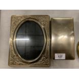 A SILVER PLATE CIGARETTE CASE AND PHOTO FRAME