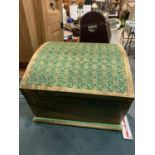 A GREEN WOODEN DOMED CHEST