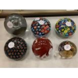 SIX DECORATIVE GLASS PAPERWEIGHTS