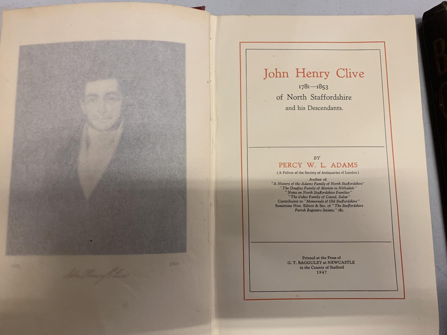 THREE BOOKS RELATING TO STAFFORDSHIRE TO INCLUDE THE LIFE OF JOHN HENRY CLIVE 1781-1853 - Image 4 of 4