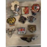 VARIOUS CAR BADGES INCLUDING BENTLEY, RAC, MG, SCOTLAND, CORNWALL EXAMPLES ETC.