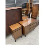 A RETRO TEAK DRESSING TABLE AND BEDSIDE CABINET