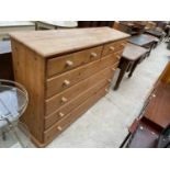 A LARGE VICTORIAN STYLE PINE CHEST OF TWO SHORT AND FUR ONG DRAWERS, 60" WIDE