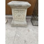 A DECORATIVE CONCRETE SQUARE PLANT STAND