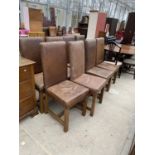 A SET OF EIGHT OAK FRAMED MODERN LEATHER DINING CHAIRS