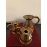 THREE VICTORIAN COPPER MEASURING JUGS