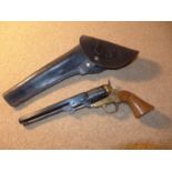 A BLANK FIRING COPY OF A NAVY COLT REVOLVER, LENGTH 35CM, TOGETHER WITH A BLACK LEATHER U.S. HOLSTER