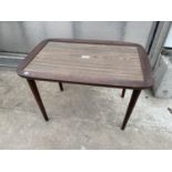 A RETRO COFFEE TABLE 25x16", BEECH FRAMED WITH ELM EFFECT TOP AND TAPERED LEG