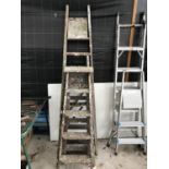 THREE SETS OF WOODEN STEP LADDERS