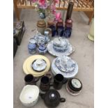 AN ASSORTMENT OF CERAMIC WARE TO INCLUDE VASES,CUPS AND PLATES ETC