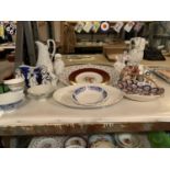 AN ASSORTMENT OF VARIOUS CERAMICS TO INCLUDE STAFFORDSHIRE ORNAMENTS, PLATES ETC