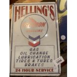 A VINTAGE STYLE METAL MAN CAVE RETRO SIGN ' HELLINGS CHEVRON GASOLINE' 20X30CM