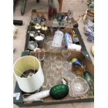 AN ASSORTMENT OF GLASS WARE TO INCLUDE WINE GLASSES AND TWO COFFEE MAKERS ETC