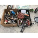 A LARGE ASSORTMENT OF HAND TOOLS TO INCLUDE A BLACK AND DECKER HEDGE CUTTER ETC