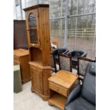 A MODERN PINE CORNER CABINET AND BEDSIDE LOCKER