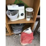 AN ASSORTMENT OF HOME WARE TO INCLUDE A VINTAGE KENWOOD MIXER AND A SEWING MACHINE ETC