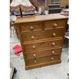 A VICTORIAN STYLE PINE CHEST OF TWO SHORT AND FOUR LONG DRAWERS, 37.5" WIDE