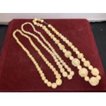 ANTIQUE IVORY COLOURED CARVED ROSE BEADS NECKLACE, SINGLE GRADUATED STRAND 40 INCHES TOGETHER WITH