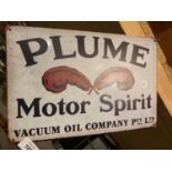 A VINTAGE STYLE METAL MAN CAVE RETRO SIGN ' PLUME MOTOR SPIRIT' 20X30CM