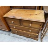 A VICTORIAN STYLE PINE CHEST OF TWO SHORT AND TWO LONG DRAWERS, 36" WIDE