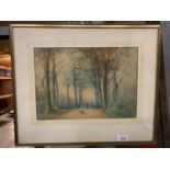 A FRAMED WATERCOLOUR OF TRENTHAM WOODS WITH PHEASANTS IN THE FOREGROUND