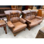 A WORLD OF LEATHER TWO SEATER SOFA AND ARMCHAIR