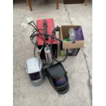 A WOLF WELD MIG WELDER AND TWO PARWELD LIGHT ACTIVATED WELDING MASKS (ONE AS NEW AND BOXED)