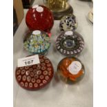SIX COLOURFUL GLASS PAPERWEIGHTS