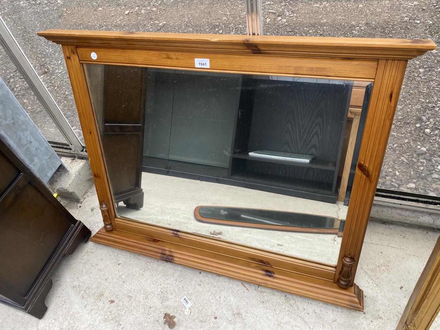 A MODERN PINE OVERMANTEL MIRROR 37.5" WIDE, TOGETHER WITH A TEAK FRAMED WALL MIRROR - Image 3 of 5