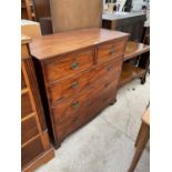 A 19TH CENTURY MAHOGANY CHEST OF TWO SHORT AND THREE LONG DRAWERS ON BRACKET FEET, 41.5" WIDE