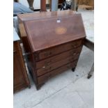 AN EARLY 20TH CENTURY SHELL INLAID MAHOGANY BUREAU - 30" WIDE