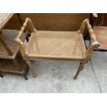 A 19TH CENTURY BEECH DRESSING STOOL WITH RATTAN SEAT