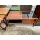 A RETRO McINTOSH TEAK COFFEE TABLE WITH PULL-OUT SLIDE AND HALF GLAZED TOP
