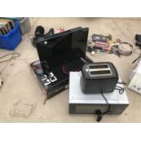 VARIOUS ITEMS TO INCLUDE A TOASTER, MICROWAVE AND A GLASS PANEL HEATER IN WORKING ORDER