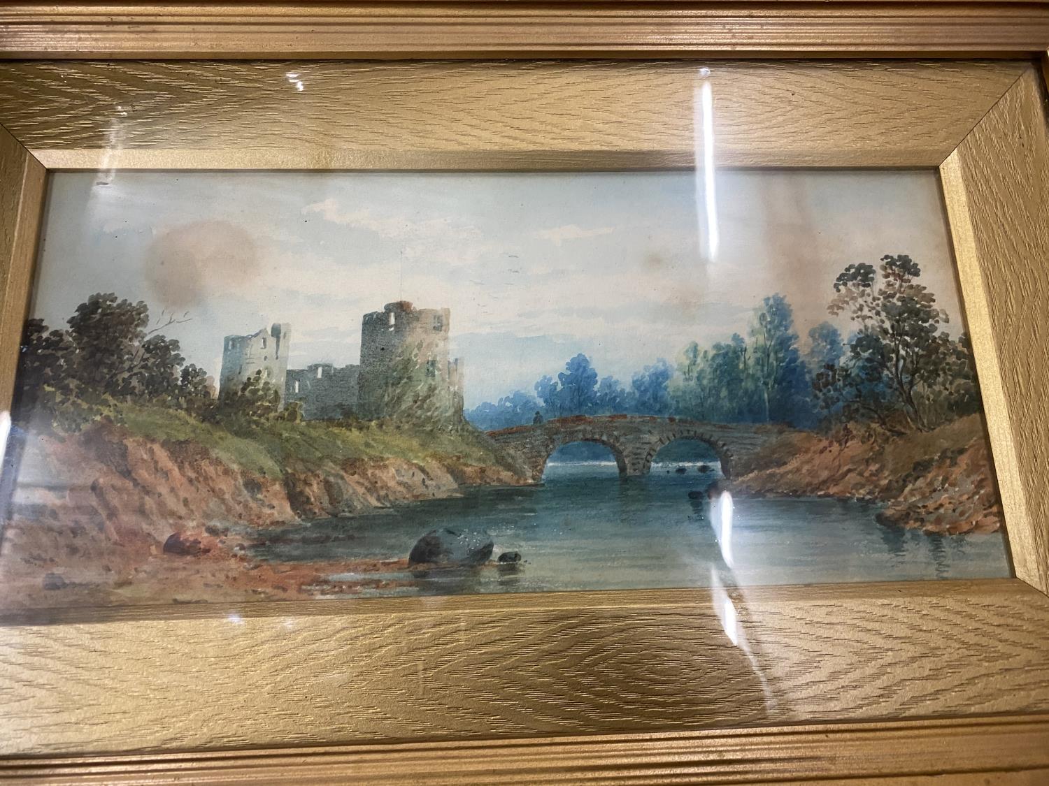 A FRAMED WATERCOLOUR OF A CASTLE AND RIVER SCENE - Image 2 of 2