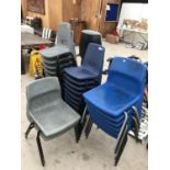 AN ASSORTMENT OF SMALL AND LARGER SCHOOL STYLE PLASTIC CHAIRS