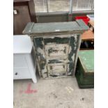 A VICTORIAN PAINTED HANGING CABINET WITH SINGLE PANELLED DOOR, 24.5" WIDE