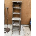 ONE FIVE RUNG WOODEN STEP LADDER AND A FURTHER TWO RUNG STEP LADDER