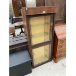 A MAHOGANY TWO DOOR ILLUMINATED SHOP CABINET - 23" WIDE