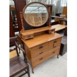 A VICTORIAN SATINWOOD DRESSING CHEST WITH TWO SHORT, TWO LONG AND TWO SMALL UPPER DRAWERS AND OVAL