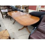 A REGENCY STYLE MAHOGANY TWIN PEDESTAL DINING TABLE, 90x36" FULLY OPEN