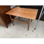 A RETRO G PLAN STYLE TEAK COFFEE TABLE WITH SLATTED LOWER SHELF