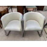 A PAIR OF RETRO TUBULAR CHROME FRAMED LEATHER TUB CHAIRS