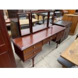 A MODERN MAHOGANY EFFECT DRESSING TABLE, 63" WIDE