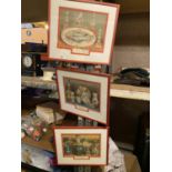 THREE FRAMED PRINTS DEPICTING DECORATIVE EARTHENWARE, PORCELAIN AND COLOURED EARTHENWARE