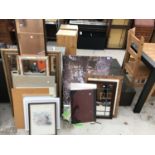 AN ASSORTMENT OF FRAMED PRINTS, PICTURES AND MIRRORS