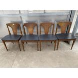 FOUR RETRO TEAK DINING CHAIRS (TYPE B) WITH SHAPED BACKS AND BACK SEATS